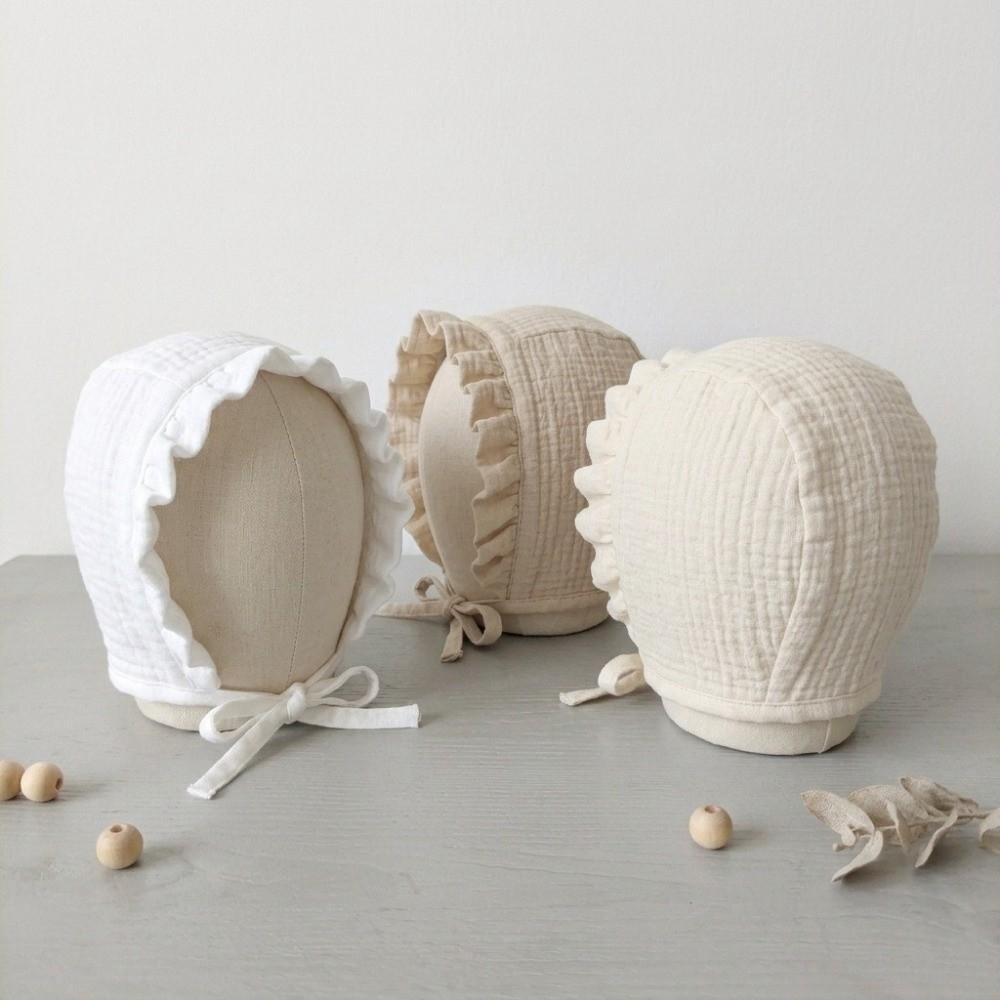Gorro de Muselina para Bebé con Mentonera Volante Gorro de Bebé Gorro Vintage para Bebé Niñas Niños Verano Otoño