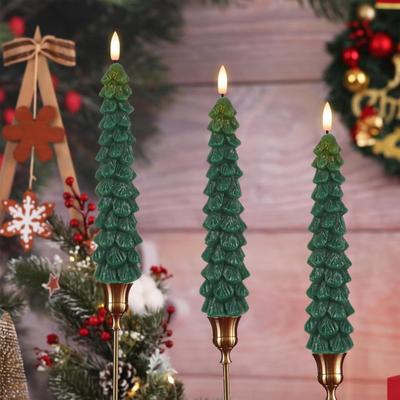 Remote Control Window Candles Green Christmas Tree Flameless LED Candle, 9.8" Battery Operated Taper Candles, Dorm Room Decorative Lighting