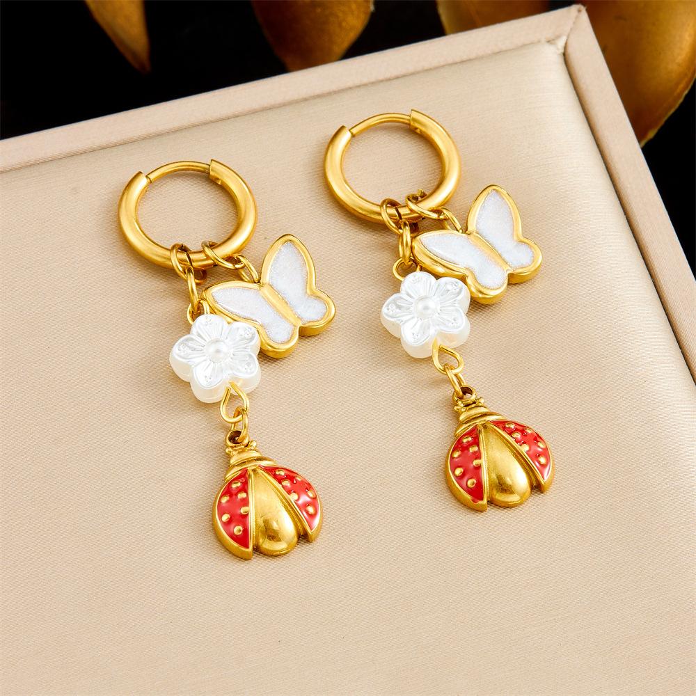 [Fashion Personality Trendy Multi Element Sea Shell Drip Oil Fruit Butterfly Pendant Earrings]