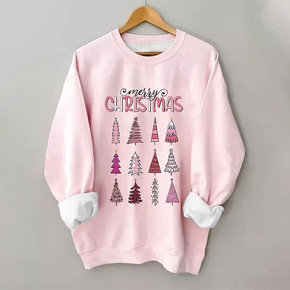 Women's Christmas Tree Printed Fashionable Round-neck Long-sleeved Sweatshirt Top