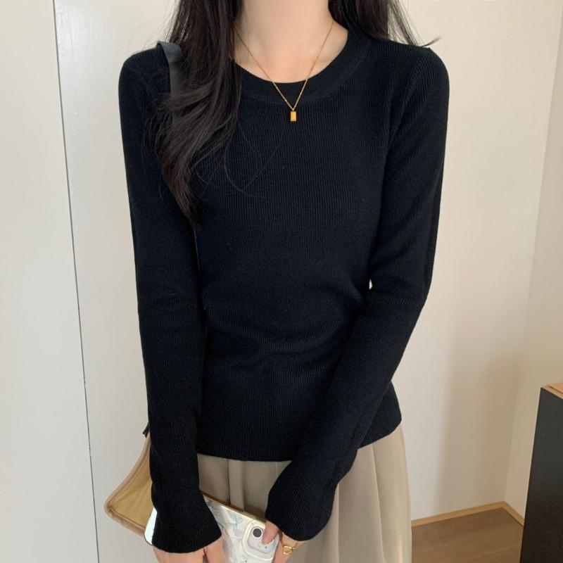 Slim-fitting and thin bottoming shirt women's spring versatile simple knitted top soft waxy temperament inner sweater