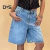 Damskie dżinsowe szorty do kolan z kieszeniami, dżinsowe bermudy z wysokim stanem, szerokie, z prostą nogawką
