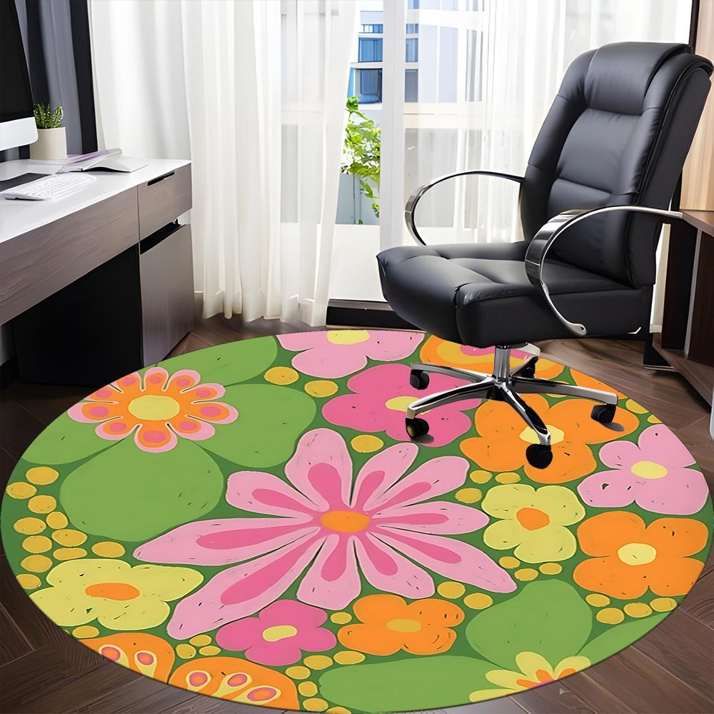 1pc Floral Pattern Office Round Area Rug, Indoor Mat Suitable For Office, Under Office Chairs Bedroom Living Room Home Decor, Room Deco