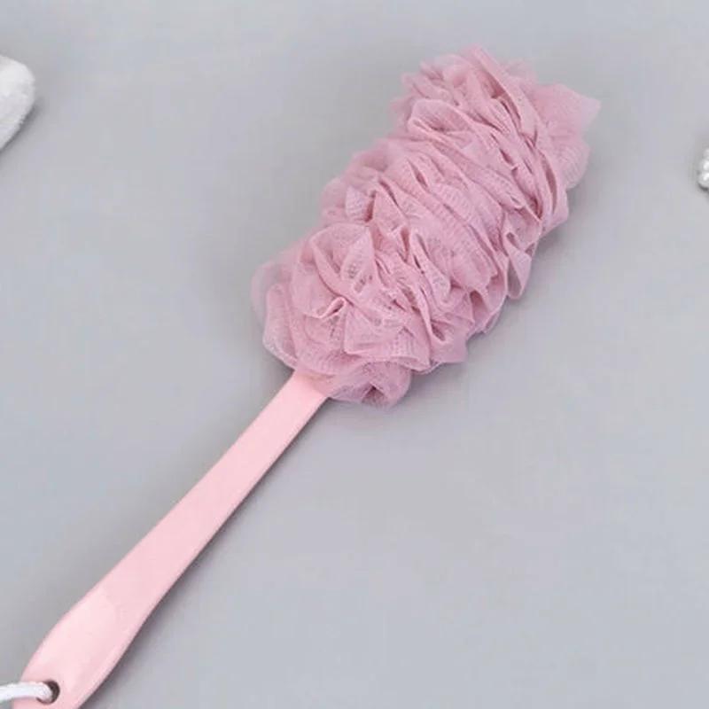 New Bathroom Cleaning Tools Long Handle Bath Brush Back Bath Shower Scrubber Body Soft Mesh Scrub Puff Clean Bath Back Brush розовый
