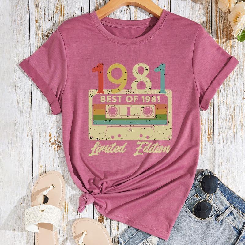 Women's 1981 Cassette Printed Loose Round Neck Short Sleeved T-shirt for Women Shirt
