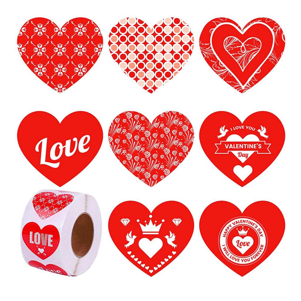 500Counts Valentines Day Heart Sticker 1Inch 1.5Inch Self Adhesive Labels Valentines Wrapping Sticker for Packaging