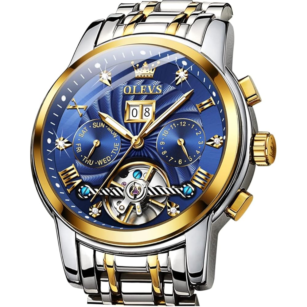 OUPINKE Men s Luxury Automatic Mechanical Watch Blue Dial Sapphire Diamond Waterproof Tungsten Steel Generic Watch
