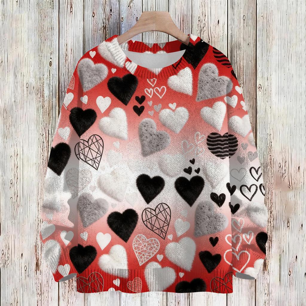 Women's Fashion Casual Long,Sleeve Valentine's Day Round,Neck Knit Pullover Top