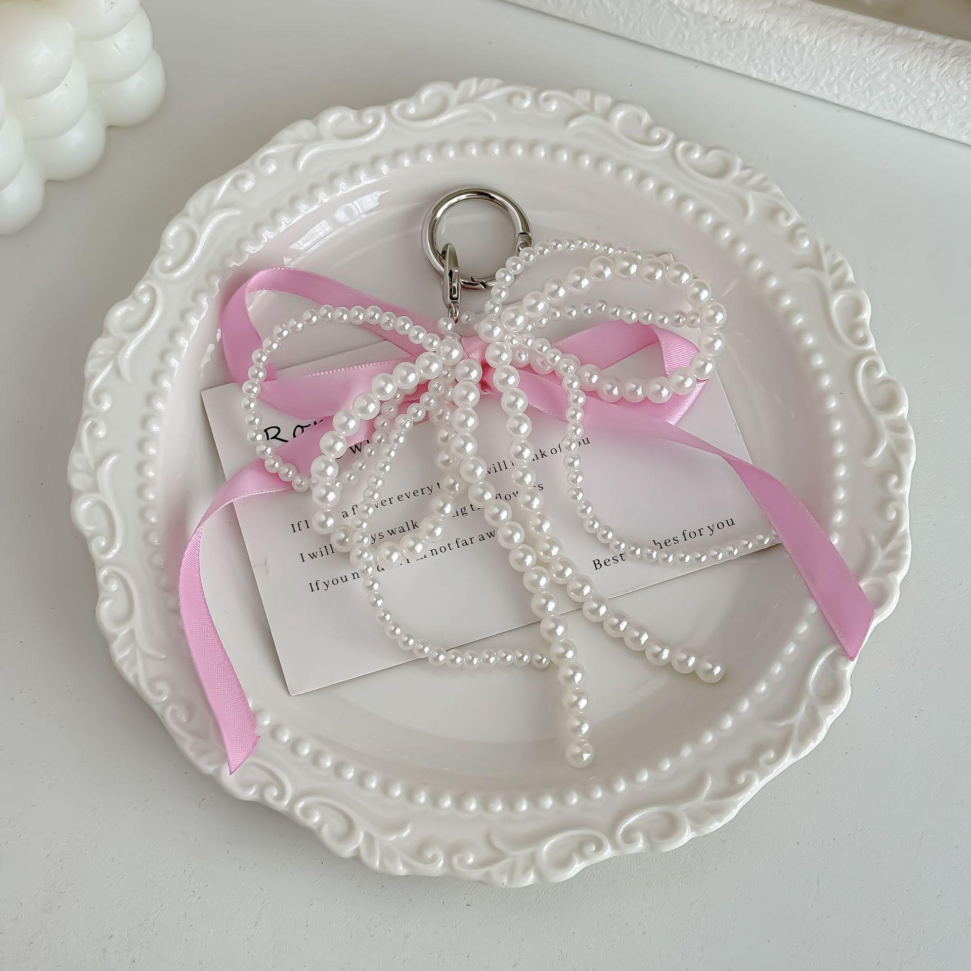 Корейский Роскошный Брелок-Подвеска на Сумку в Форме Сердца с Жемчугом и Бантом