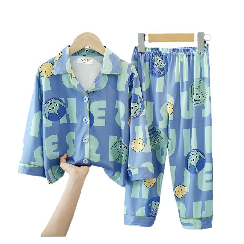 Children's Spring/Autumn Cartoon Print Pajamas, Long-Sleeve Cardigan Style for Boys and Girls