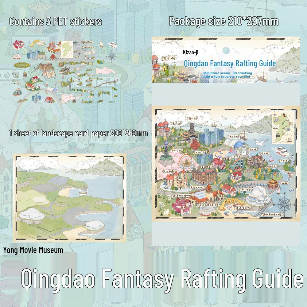 3 Large PET Sheets: Fantasy Rafting Guide Scenery Stickers for DIY Miniature Scenes and Journals