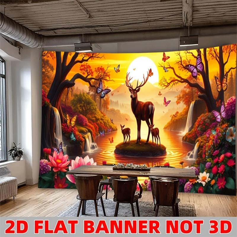 Deer Sunset River Landscape Wall Tapestry 2D Flat Banner Not 3D Nature Art Home Decor For Living Room Bedroom