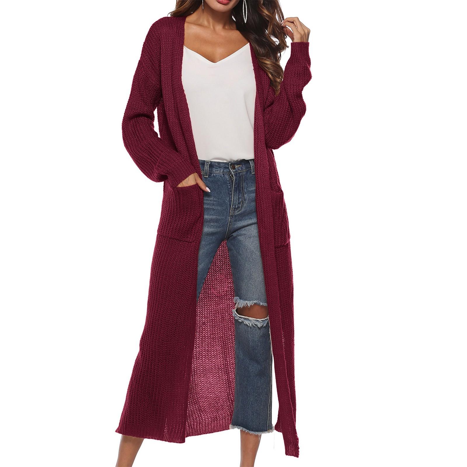 

Женский модный повседневный длинный однотонный свитер без пуговиц, кардиган, куртка XL винный
