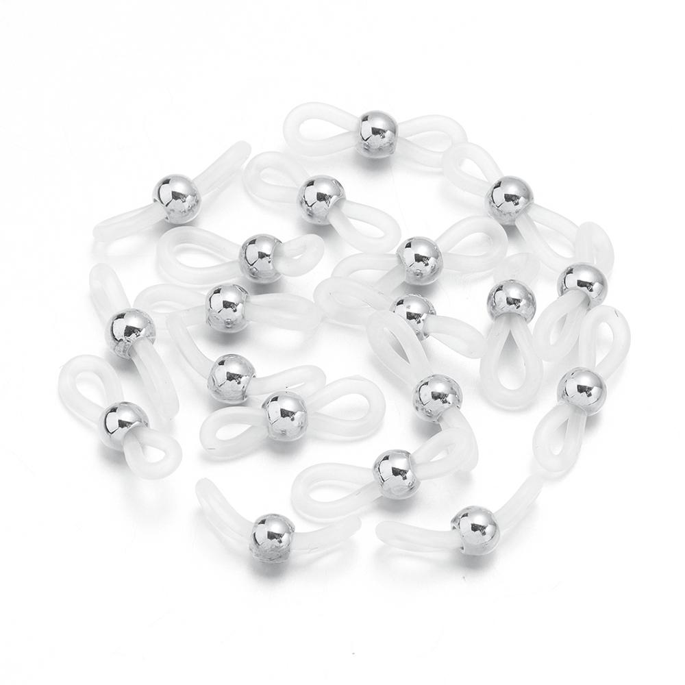 50pcs Eyeglass Chain CCB Beads Adjustable Silicone Rubber Ends Connectors For DIY Eye Glasses Sunglasses Holder Jewelry Making