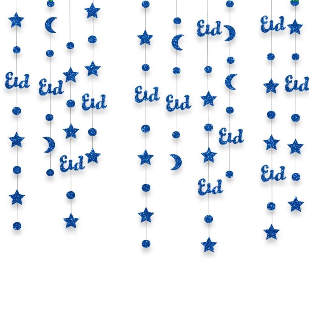 4M Eid Mubarak Banners Ornaments Gold Silver Star Moon Lantern Ramadan Kareem Hang Garland Paper DIY Home Decor Pull Flag