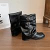 New Style Popular Punk Style Women Luxury Boots Belt Buckle Shoes Autumn Winter Thick Heels Ladies Knight Short Booties