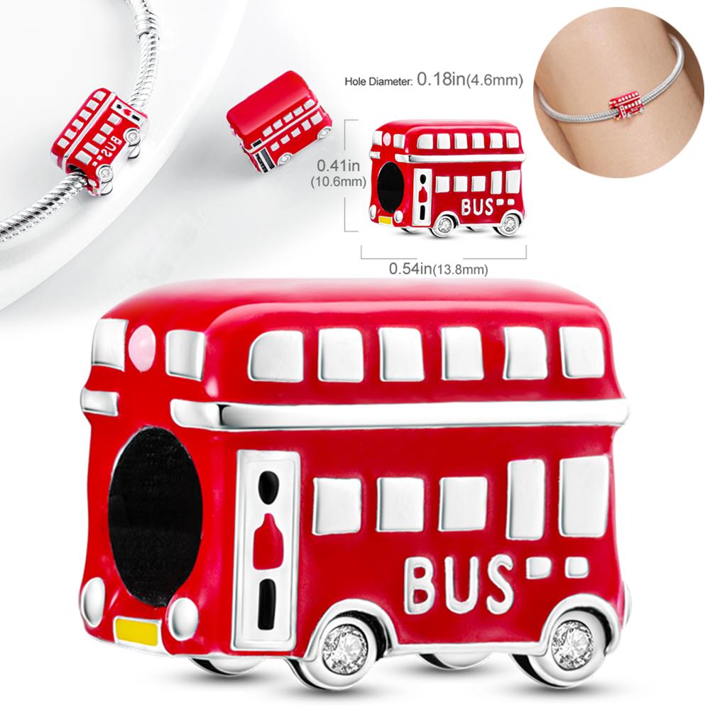

Girl Red Double-Decker Bus Beads Metal Original Fit Charms Bangle Accessory Gifts Ideal for Elegant Fashion Beautiful Lovely Exquisite Charming Cute