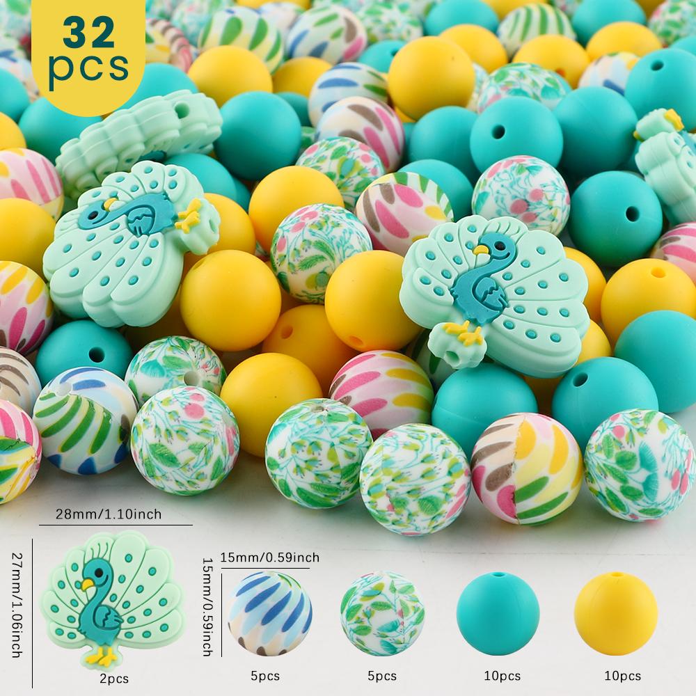 32Pcs/Lot Silicone Beads Kits Silicone Round Beads For Bracelet Necklace Jewelry Handmade Accessories