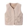 Children Fleece Vest Sleeveless Jacket Solid Color V-Neck Zippered Vest with Pockets Warm Winter Plush Vest for Boys Girls