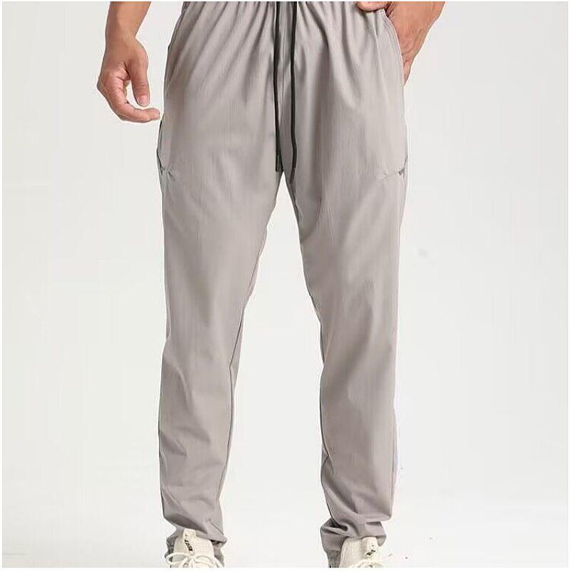Men s Quick-Dry Jogger Pants, Elastic Waist Drawstring Athletic Trousers With Side Zipper Pockets M серый