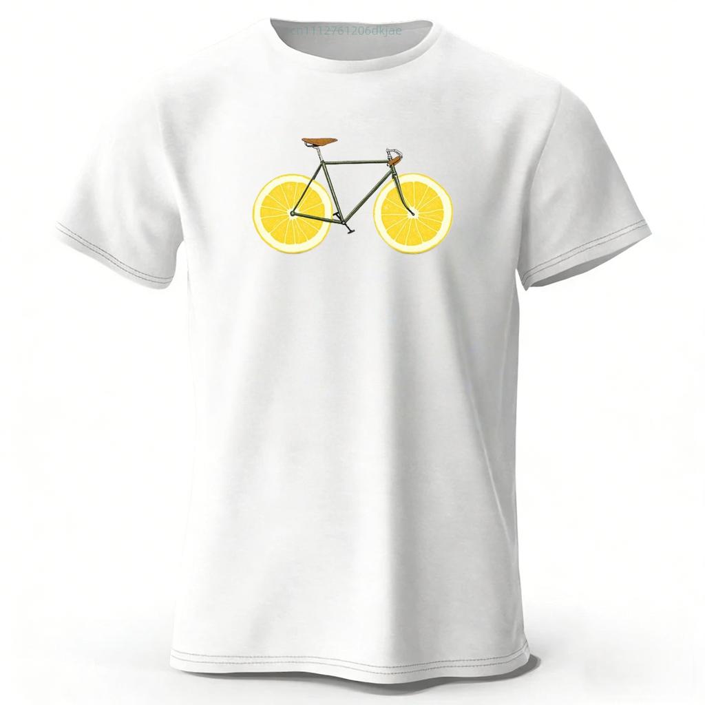 Summer Fresh Lemon Bicycle Pure Cotton T-shirt Men's Leisure and Entertainment Printed T-shirt Large Loose Sports Top