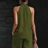 Dameslosse Pasvorm V-hals Halterhals Mouwloos Effen Kleur Katoen Linnen Tanktop Zomer Casual Blouse