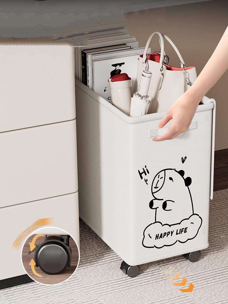 1pc Movable Storage Basket Oxford Cloth Laundry Basket With Pulleys Large Capacity Foldable Office Storage Rack Snacks Trolley