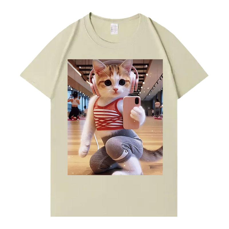 Funny Cat Gym Graphics T Shirt Fashion Short Sleeve Tee Summer Tide Print Hip Hop Tops Unisexs Unisex Sports Cozy Clothing