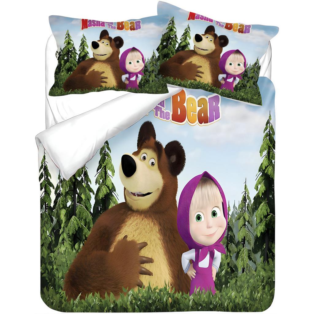 Masha and the Bear Baby Bedding Set, Brushed Soft Machine Washable, Cute Holiday Gift for Kids Room Decor