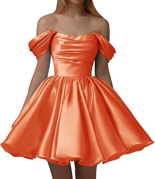 European and American one-word shoulder dress new satin short pleated dance wedding party dress daily dress