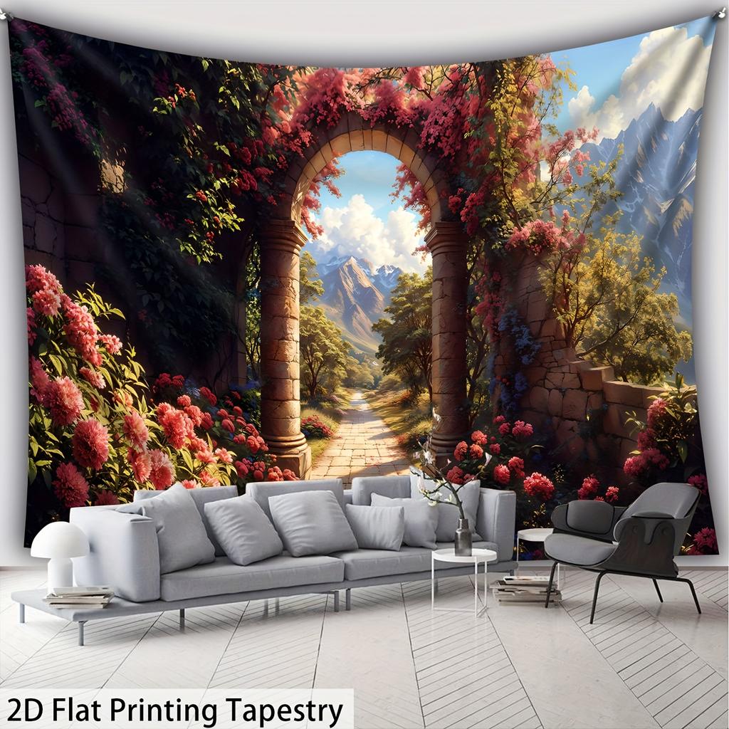 Romantic Garden Archway Digital Printing Polyester Wall Tapestry Suitable For Use In Living Rooms Bedrooms Offices Bars Party