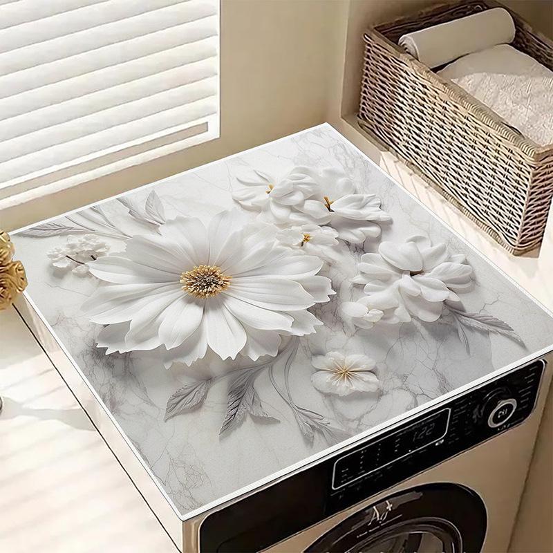 TEMU Floral Print Dustproof Washing Machine & Dryer Pad - Water-Absorbing, Non-Slip, Decorative Sunscreen Cover