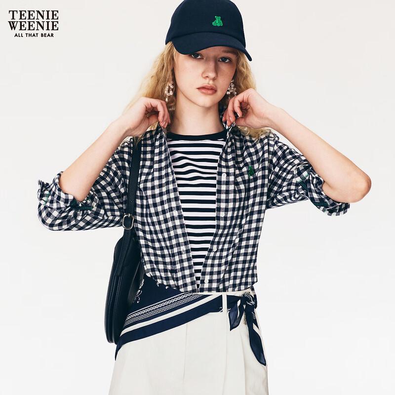 Teenie Weenie Women's Plaid Linen Long Sleeve Shirt