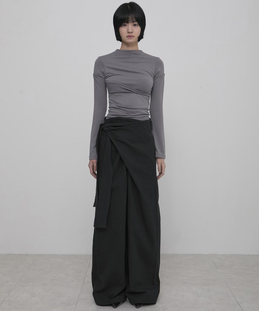 Peulleeoeob Layered Wrap Trousers (Fl-255_Black)