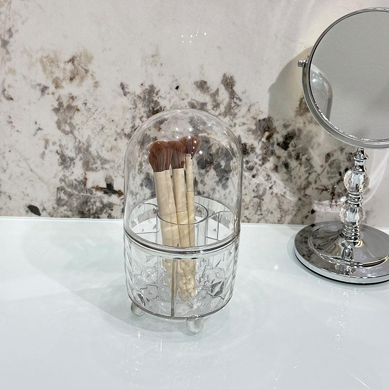 360 Degree Rotating Makeup Brush Holder Large Capacity Diamond Pattern For Vanity Desk Bathroom Cosmetics Storage