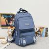Simple Color Solid Checkered Texture Student Backpack With Pendant Plush