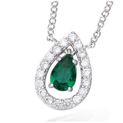 [L7243] - Silver Necklace 'Sissi' Silvery White Emerald (rhodium-plated) - 13x9 Mm