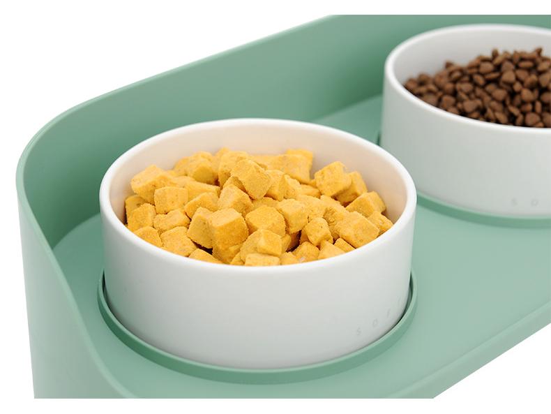 Ciotola Doppia in Ceramica per Gatti e Cani - Antiribaltamento, Antischizzo, Protegge la Colonna Cervicale