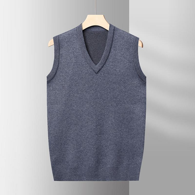 

Solid Color V-neck Sweater Vest In Autumn and Winter Middle-aged and Old Dad Wears A Shirt and Knitted Vest Sleeveless Vest. M