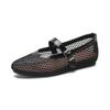 Fashion Grid Air Mesh Flat Ballets Shoes Ladies Barefoot Lace Mary Janes Women Buckle Strap Loafers Breathable Cut-Out Mocasines Mujer