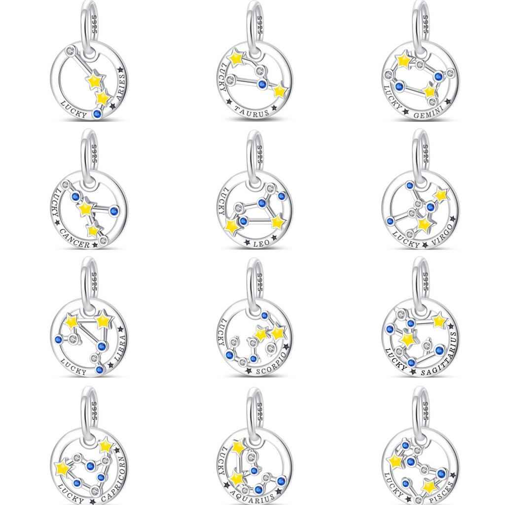 S925 Sterling Silver 12 Constellation Pendant Virgo Gemini DIY Jewelry Accessories