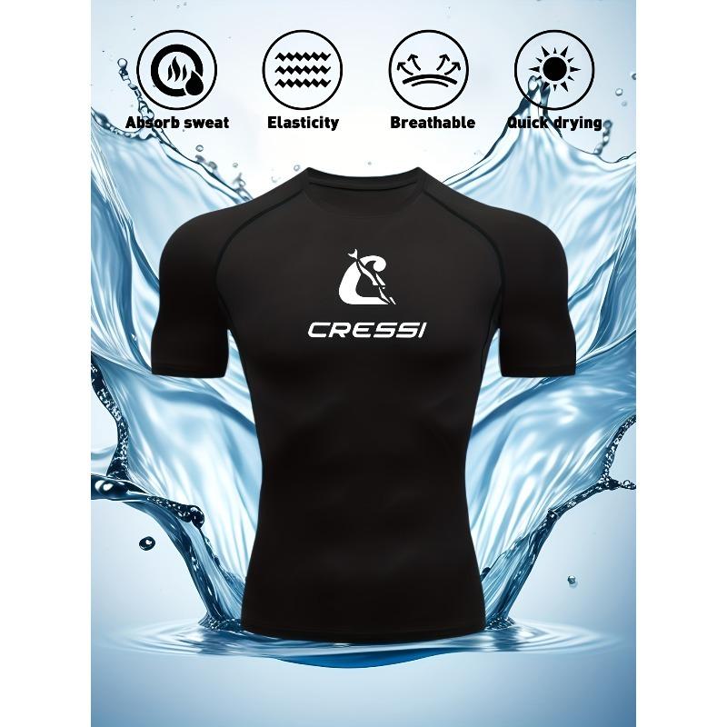 Herren Kompressionsshirt Schnelltrocknend Marineblau Fitnessstudio T-Shirt "Cressi" Aufdruck Workout Sportbekleidung