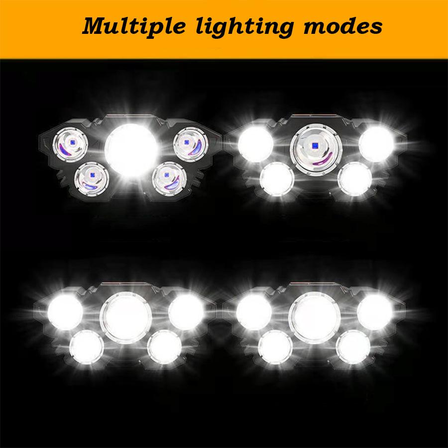 5 LED Kafa Lambası Şarj Edilebilir Dahili 18650 Pil Güçlü Işık Kafa Lambası Kamp Macera Balıkçılık Kafa Işığı El Feneri