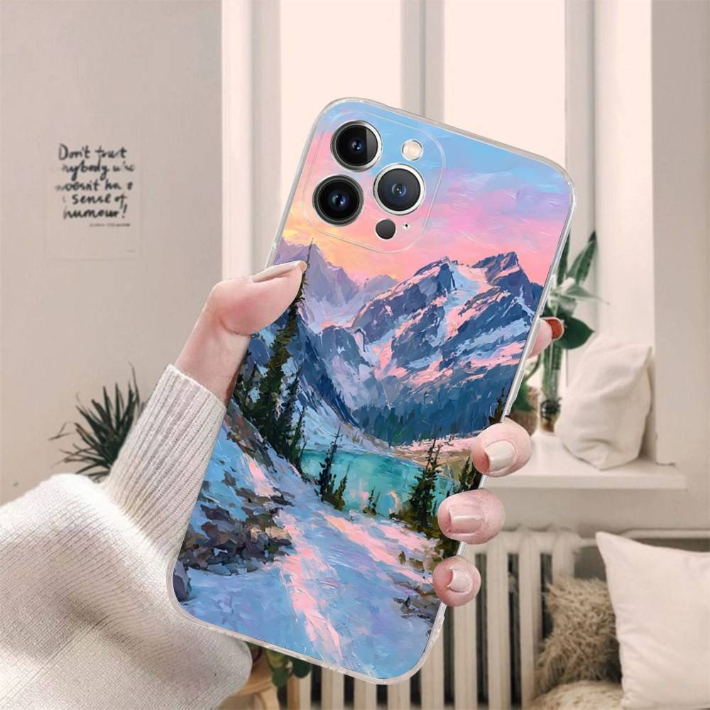 Beautiful Sunset Snow Mountain Phone Case For IPhone 17 16 15 14 13 11 12 Pro Max 16 Plus Transparent