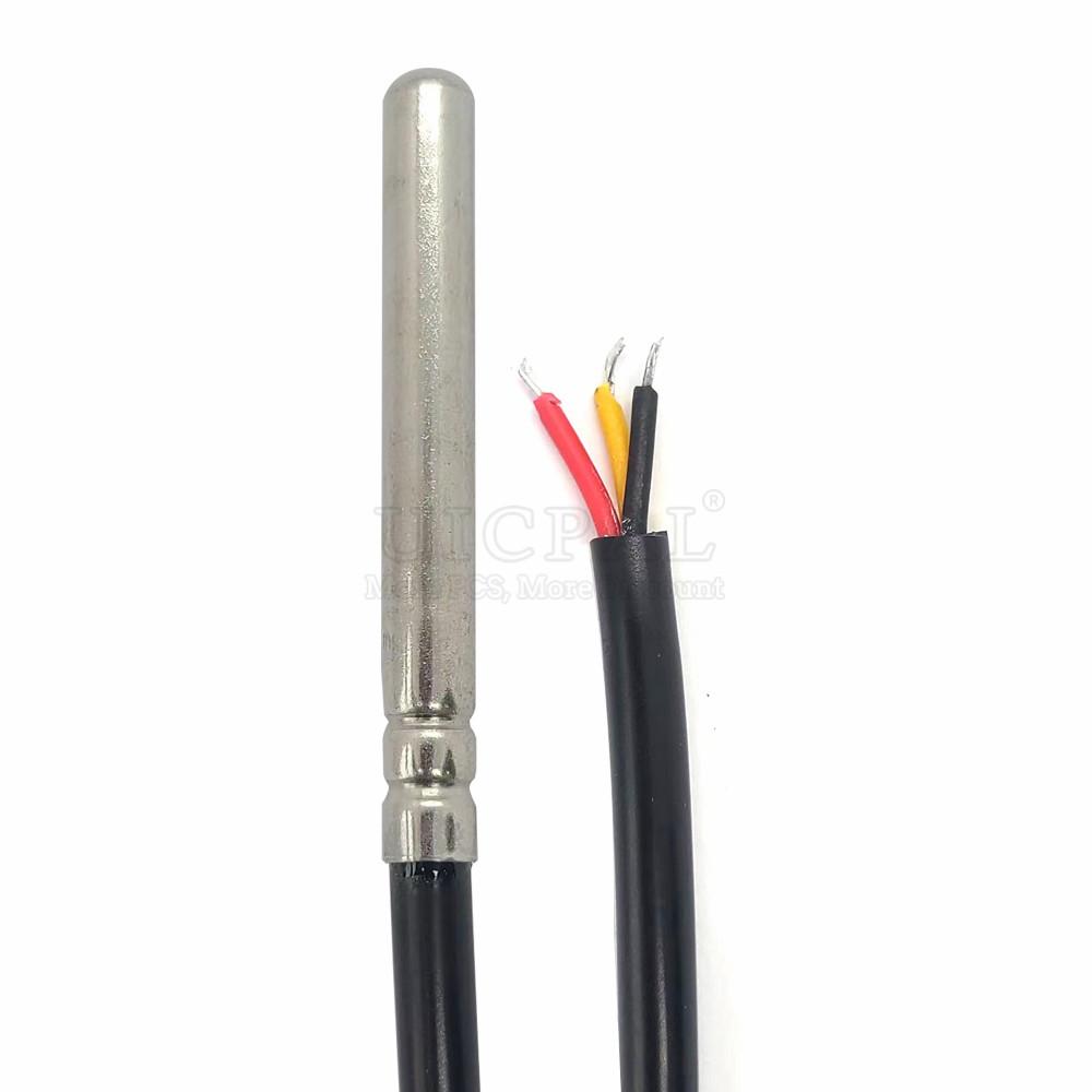 

DS18B20 Temperature Sensor Probe 304 1M Length Stainless Steel 6*50MM OD 5.0MM Waterproof Dustproof PVC SL Sensors Cable Black PVC