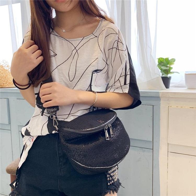 Shell Women's Bag Double Pull Head Sequined Mesh Shoulder Messenger Bag Casual Bag Wide Shoulder Strap Saddle Bag Korean Version Tide Bag