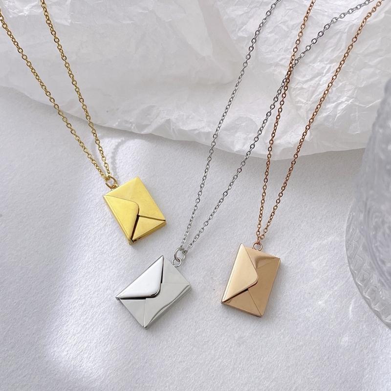 Valentine's Day Love you Secret Hidden Message Pendant Necklace Stainless Steel Can Open Photo Frame Envelope Necklace