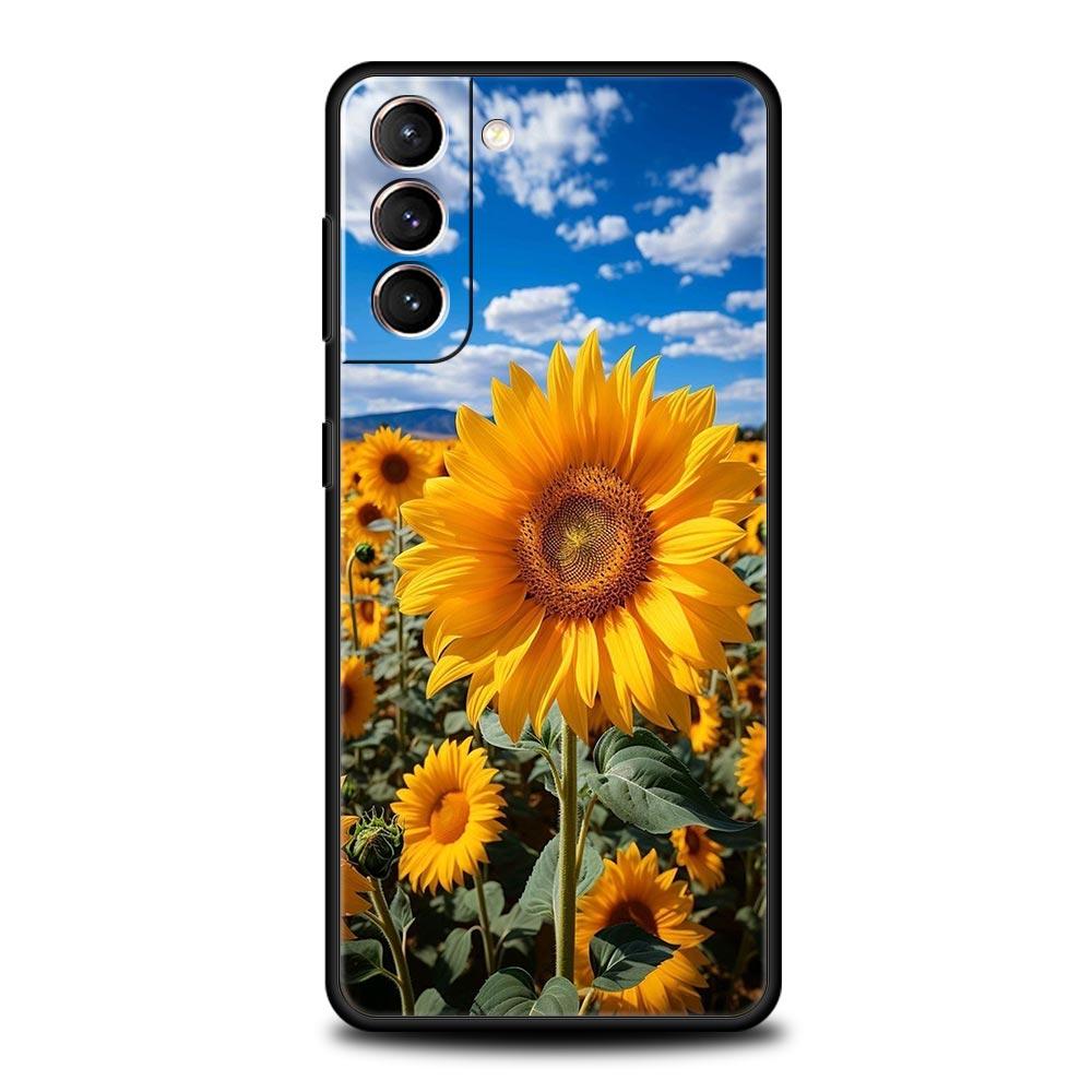 Beautiful Yellow Sunflower Phone Case For Samsung Galaxy S26 Ultra S25 Plus S24 FE S23 S22 5G S21 S20 Cover Black Soft