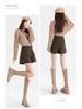Women's High-Waist A-Line Black Wool Shorts - Autumn/Winter Loose Wide-Leg Booty Shorts, Thin Apricot