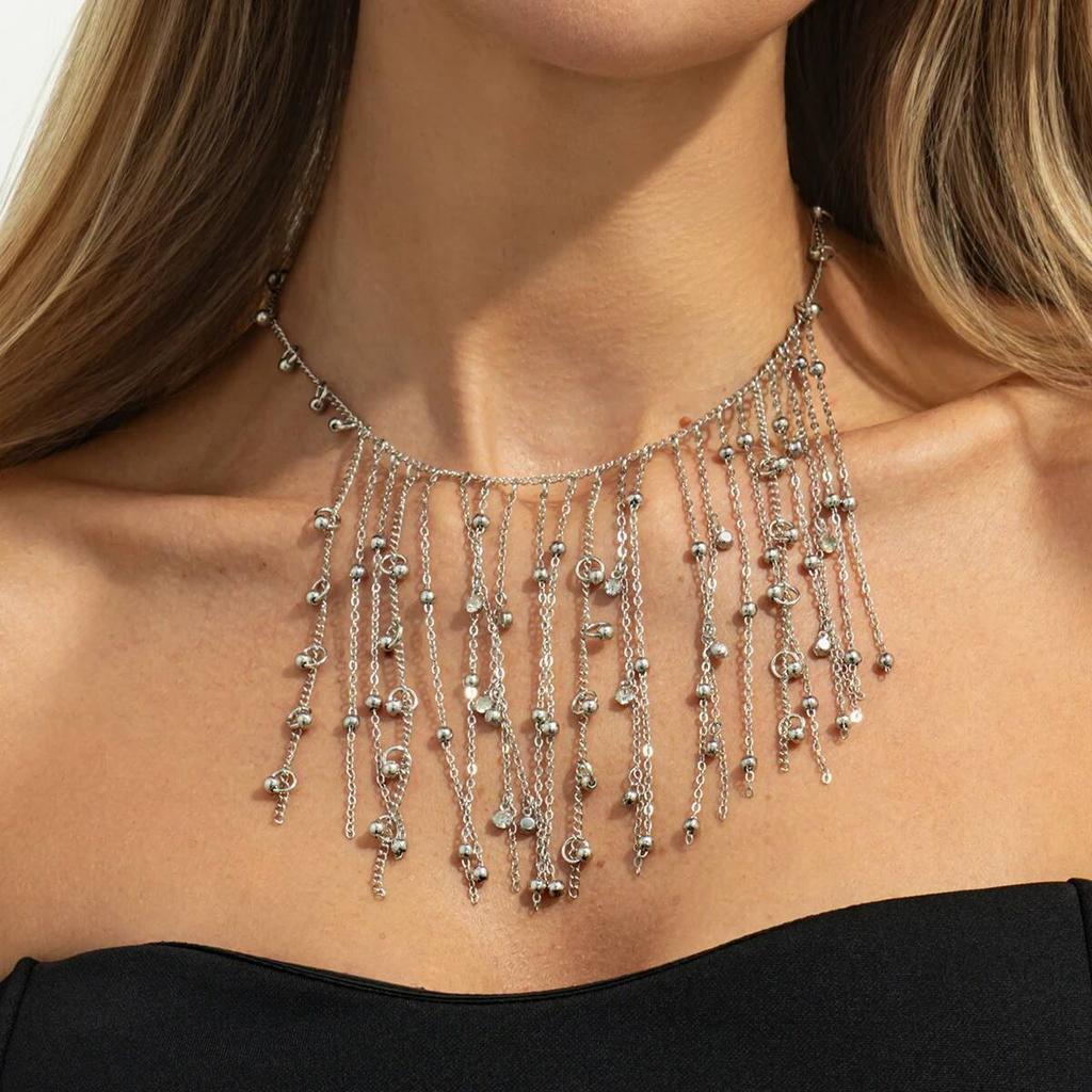 Salircon Fashion Creative Multi Layer Beaded Tassel Necklace Women Vintage Gold Color Clavicle Chain Party Jewelry Accessories